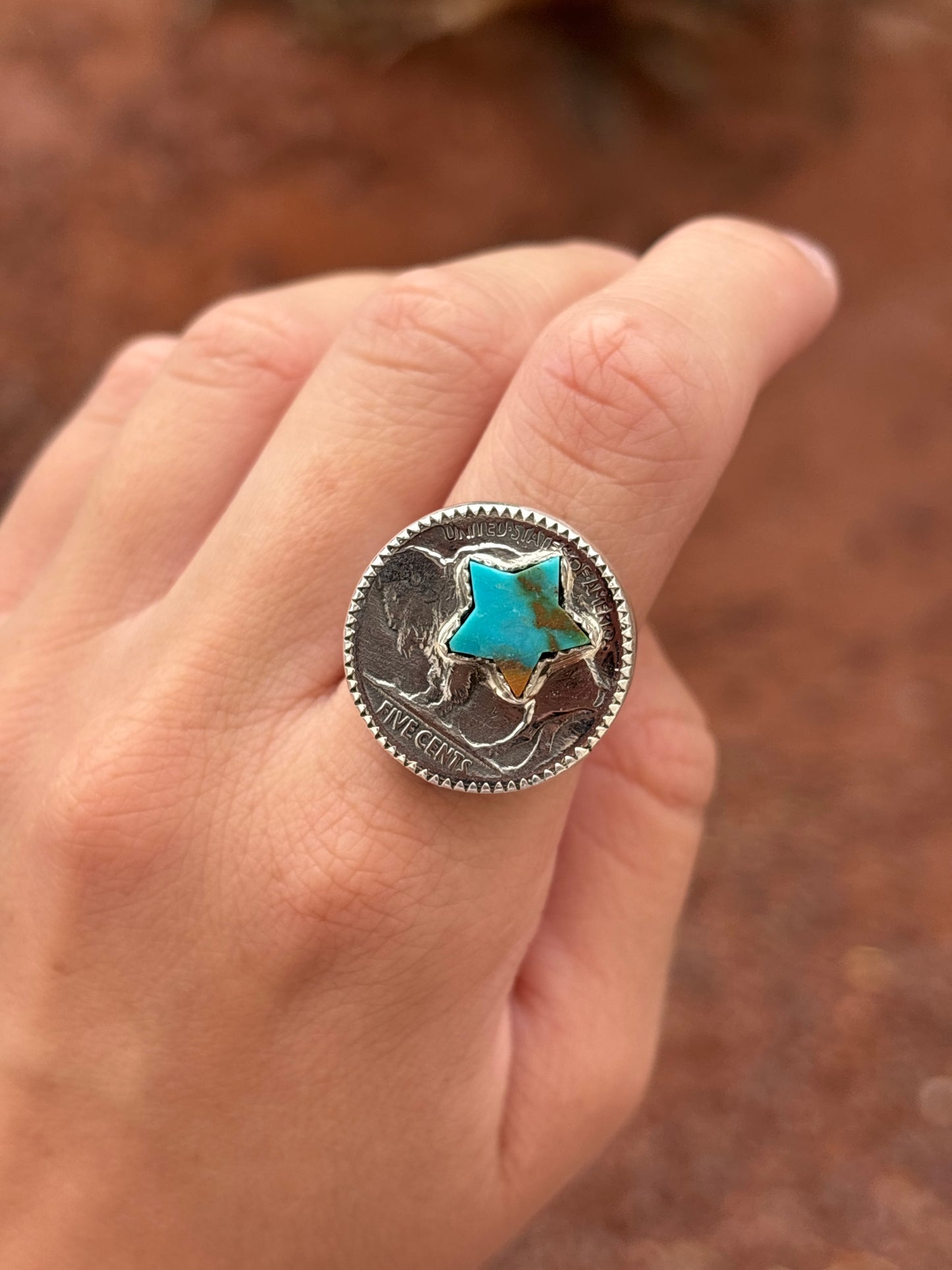 Native American, Hand-Made, Turquoise, Buffalo Nickel & Sterling Silver Ring