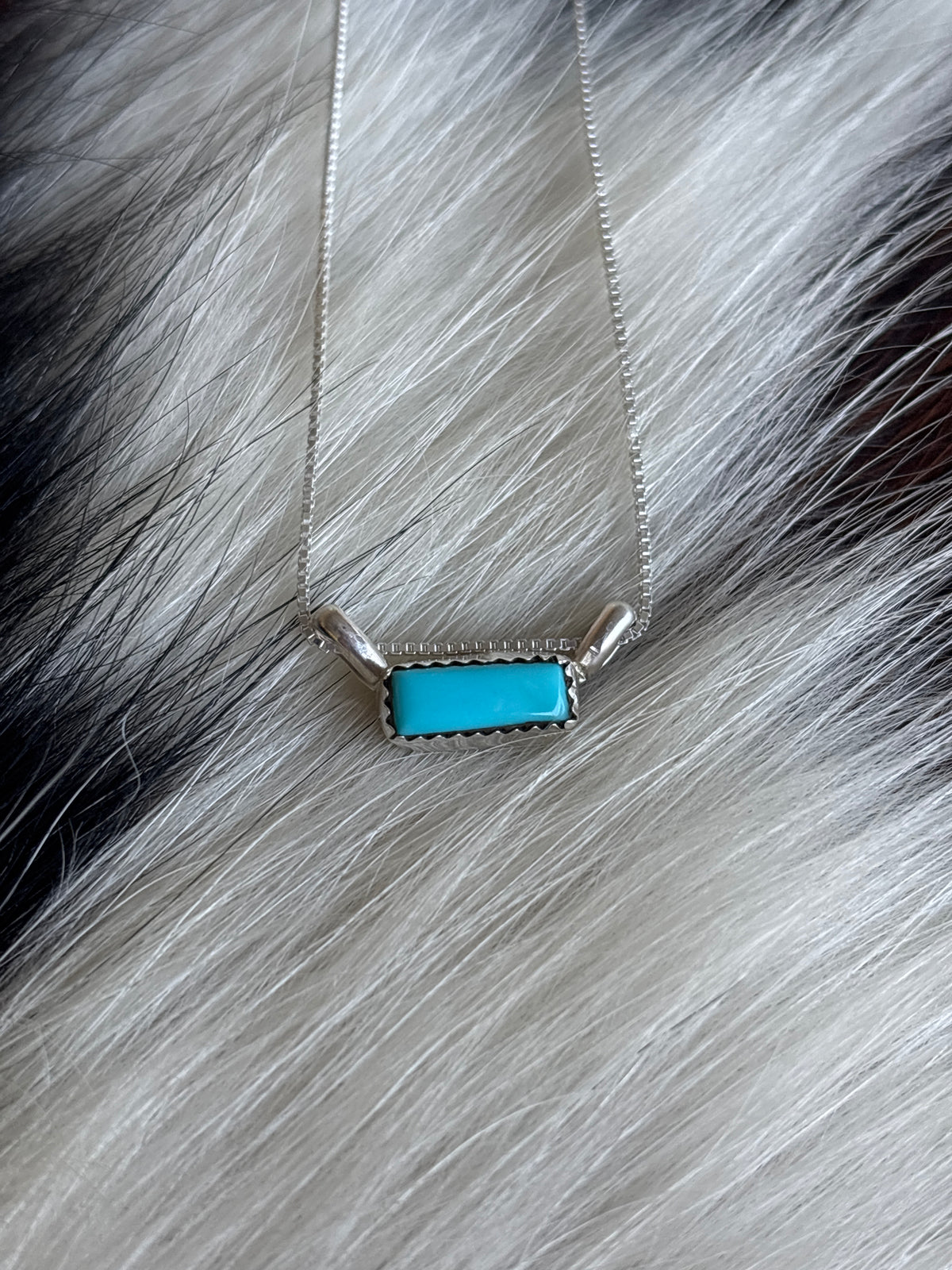 Native American, Hand-Made, Turquoise & Sterling Silver Bar Necklace