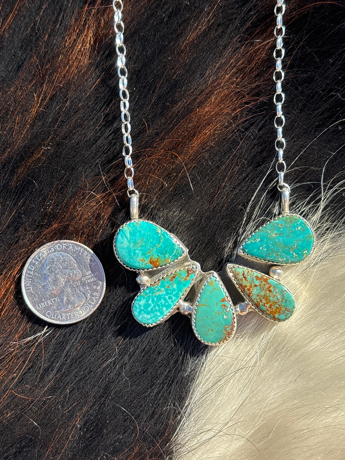 Native American, Hand-Made, Turquoise & Sterling Silver Necklace