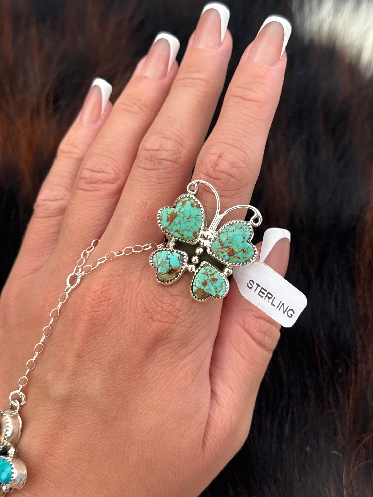 Native American, Hand-Made, Turquoise & Sterling Silver Butterfly Ring