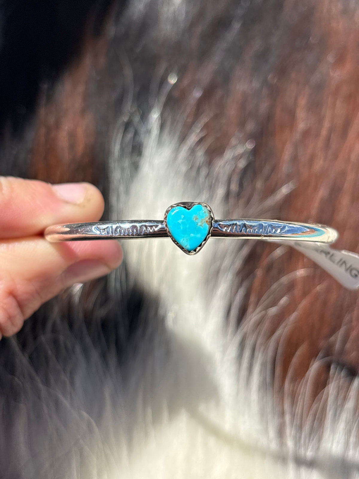 Native American, Handmade, Turquoise & Sterling Silver Heart Cuff