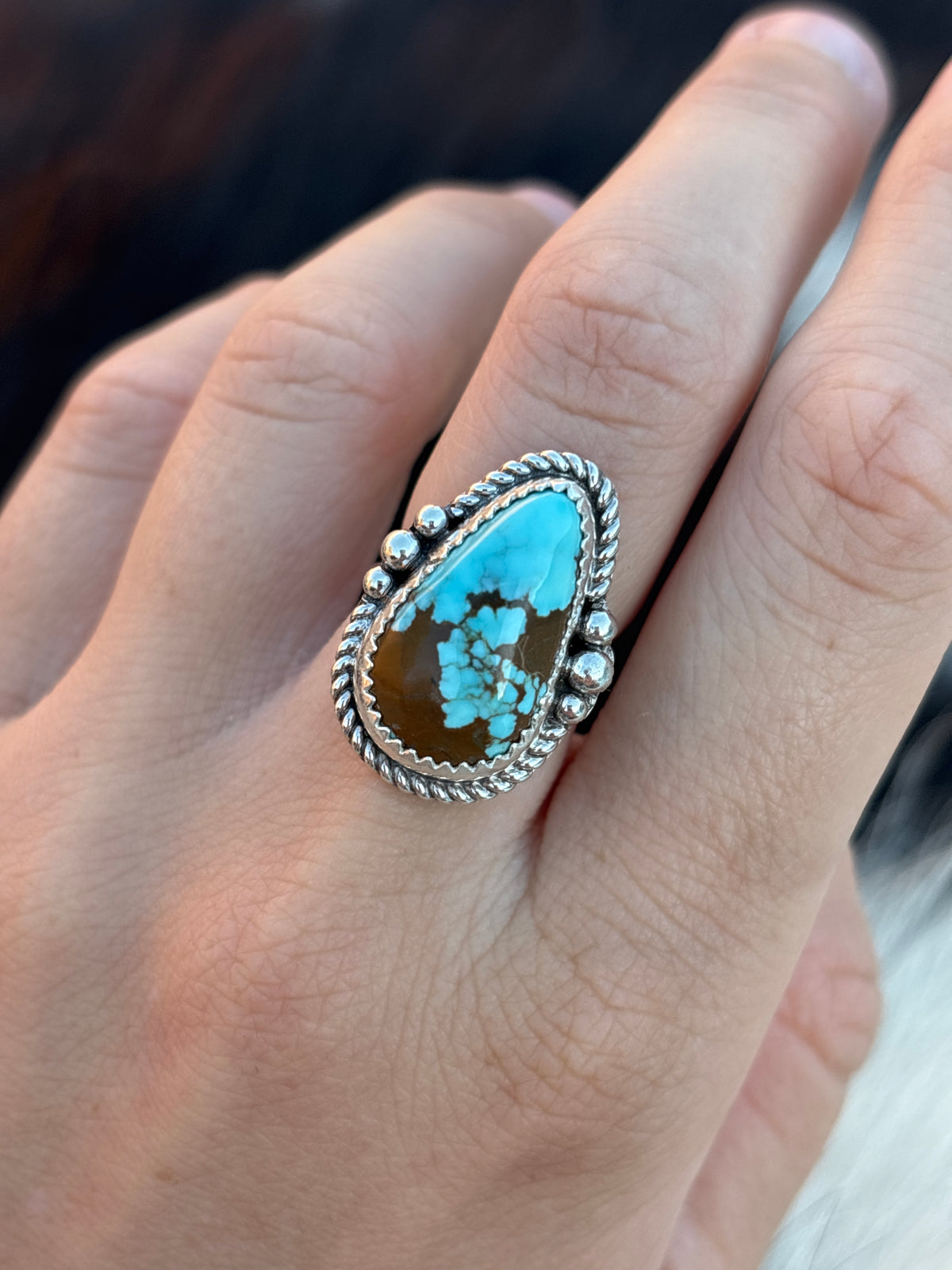Native American, Hand-Made, #8 Turquoise & Sterling Silver Ring