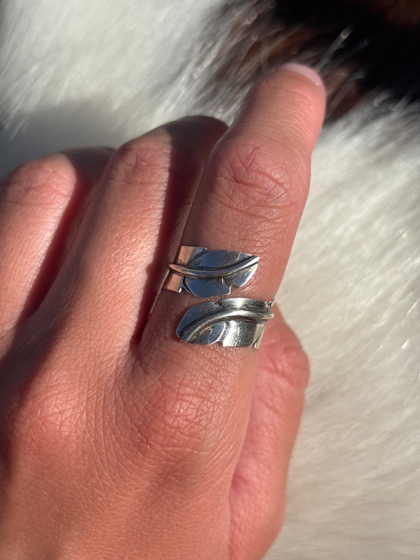 Native American, Hand-Made, Sterling Silver Feather Adjustable Ring