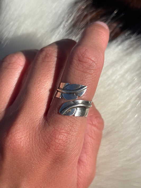 Native American, Hand-Made, Sterling Silver Feather Adjustable Ring