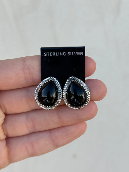 Native American, Hand-Made, Black Onyx & Sterling Silver Earrings