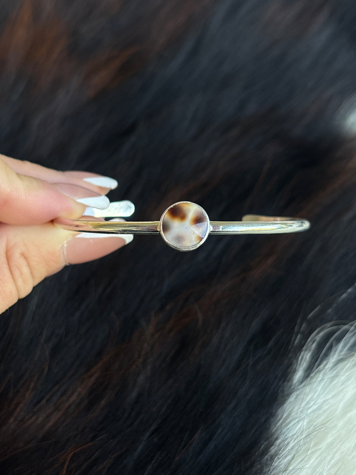 Native American, Handmade, Cowrie & Sterling Silver Cuff #3