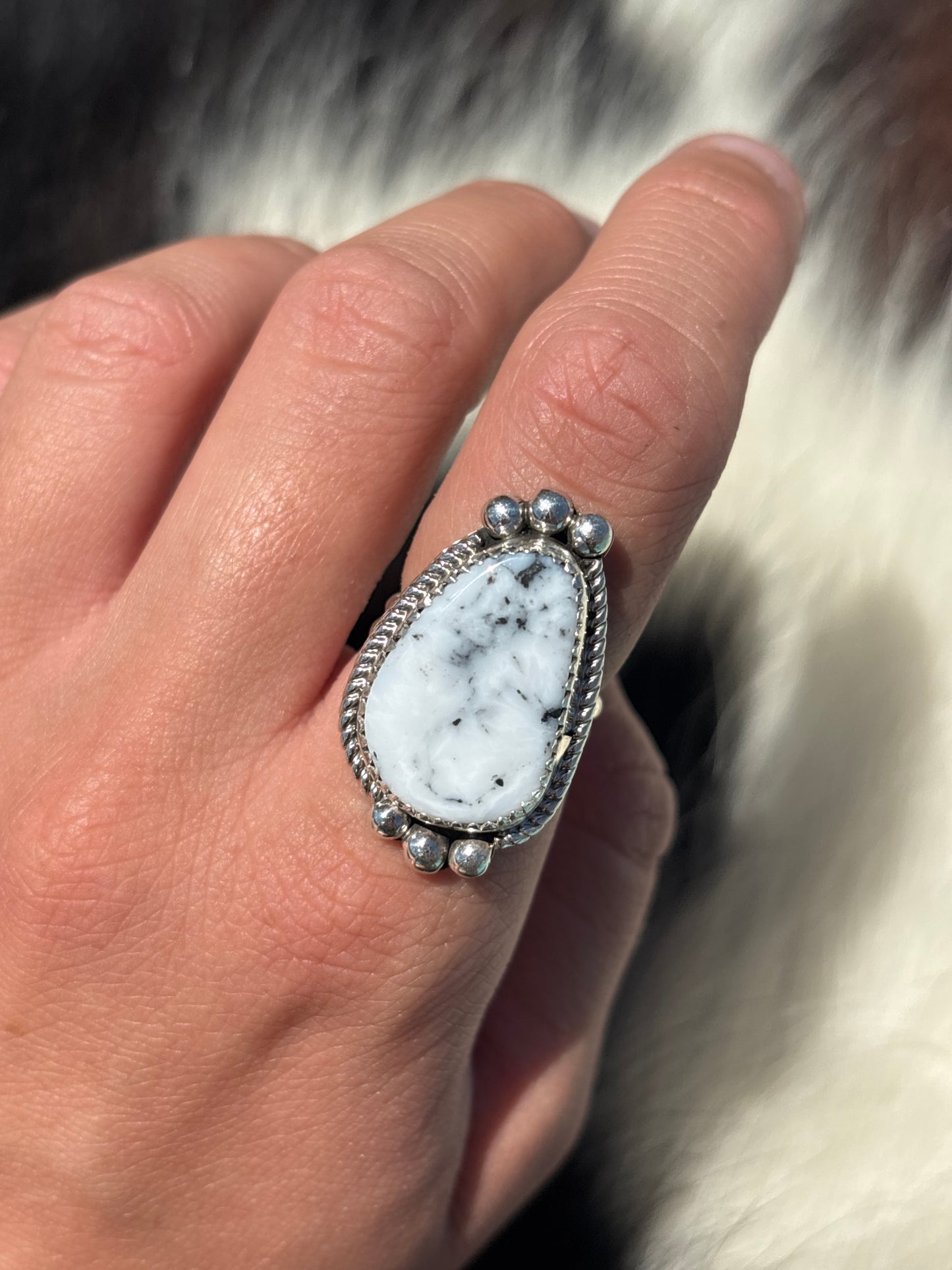 Native American, Hand-Made, White Buffalo & Sterling Silver Ring