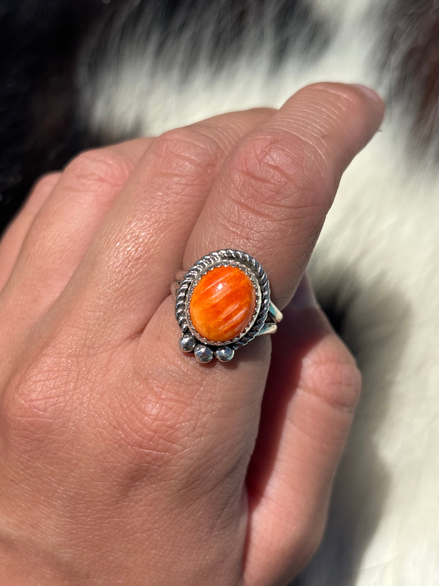 Native American, Hand-Made, Spiny Oyster & Sterling Silver Ring
