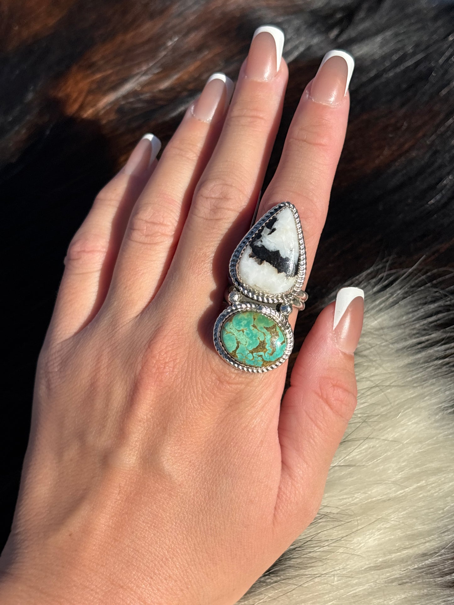 Native American, Hand-Made, Turquoise, Zebra Jasper & Sterling Silver Ring