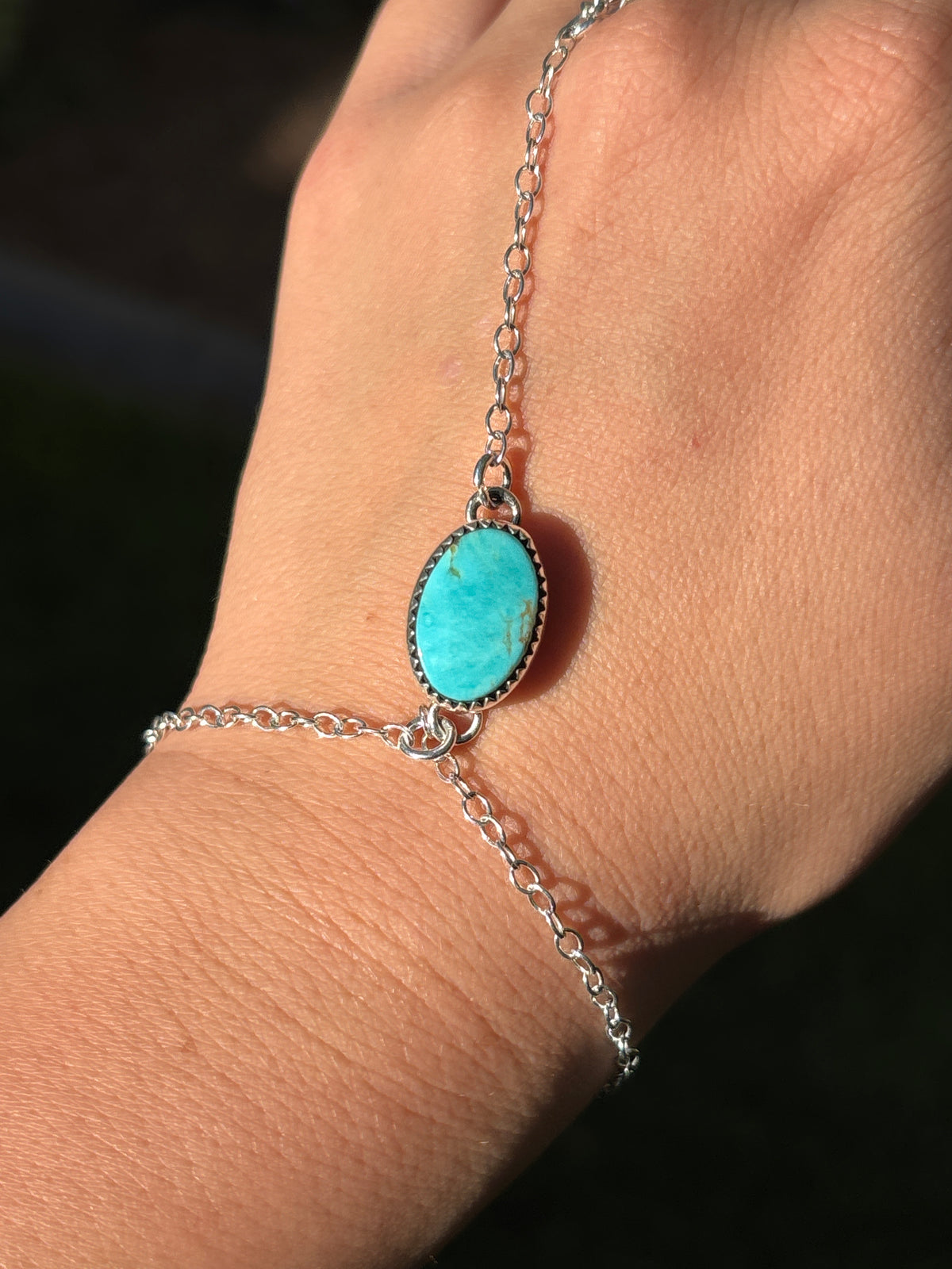 Native American, Handmade, Turquoise & Sterling Silver Hand Chain #1