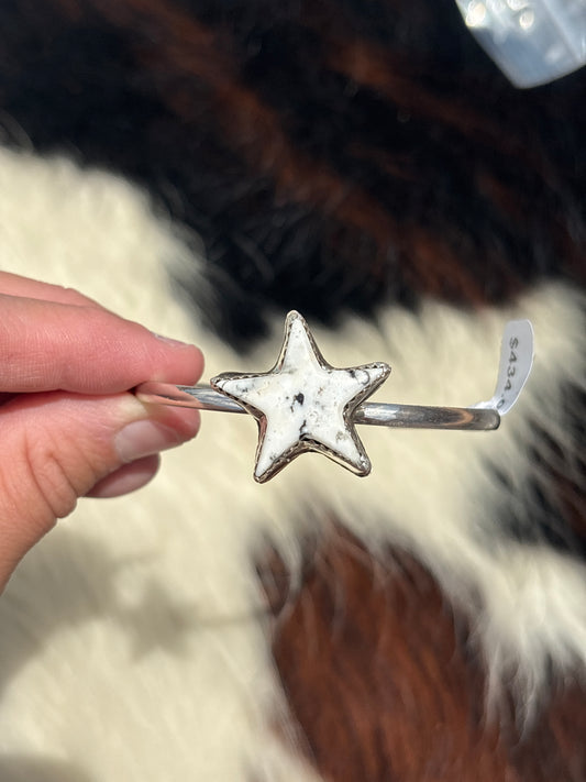 Native American, Handmade, White Buffalo & Sterling Silver Cuff