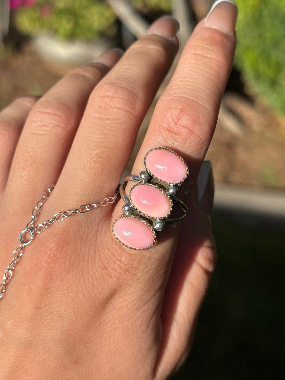 Native American, Hand-Made, Pink Conch & Sterling Silver Ring