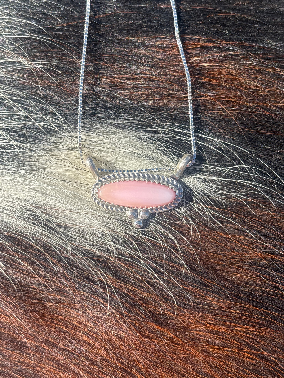 Native American, Hand-Made, Pink Conch, & Sterling Silver Necklace