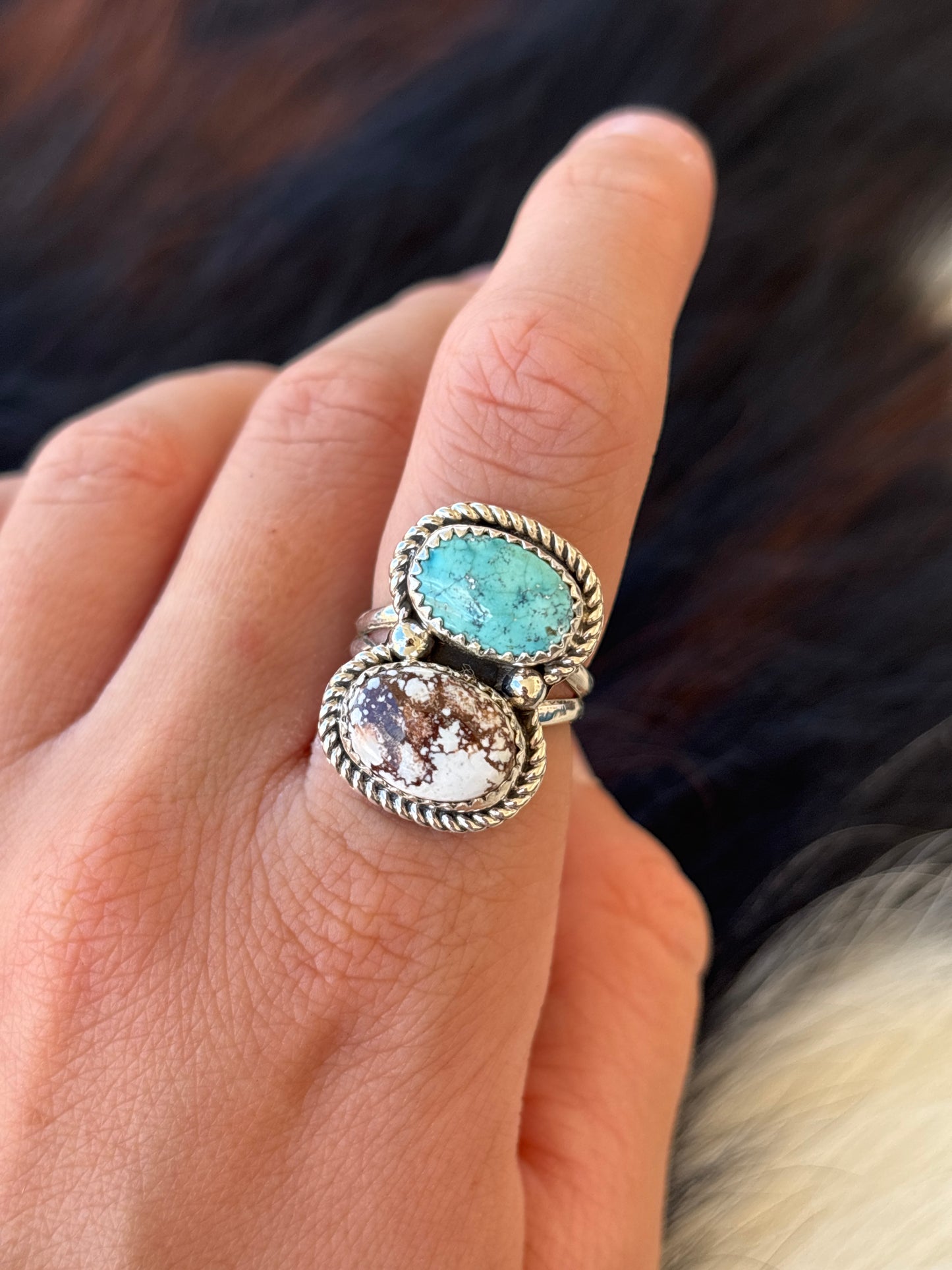 Native American, Hand-Made, Turquoise, Wild Horse & Sterling Silver Ring