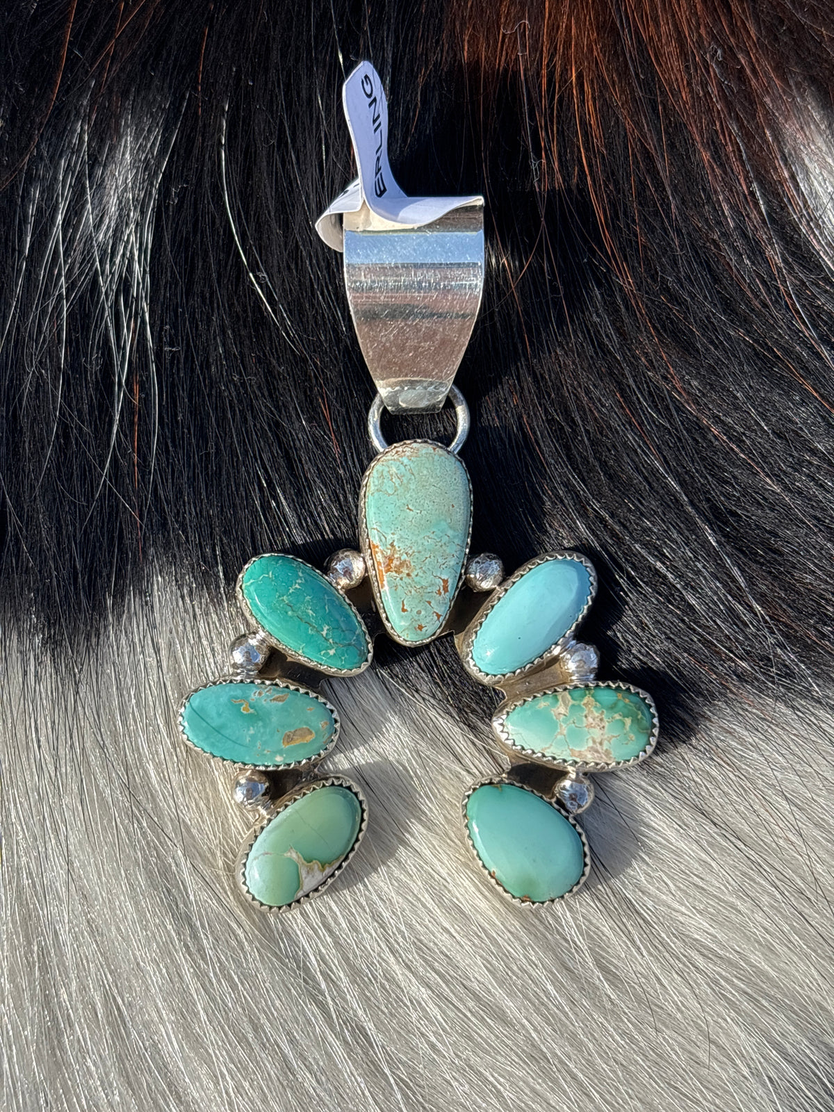 Native American, Hand-Made, Royston Turquoise & Sterling Silver Naja Pendant