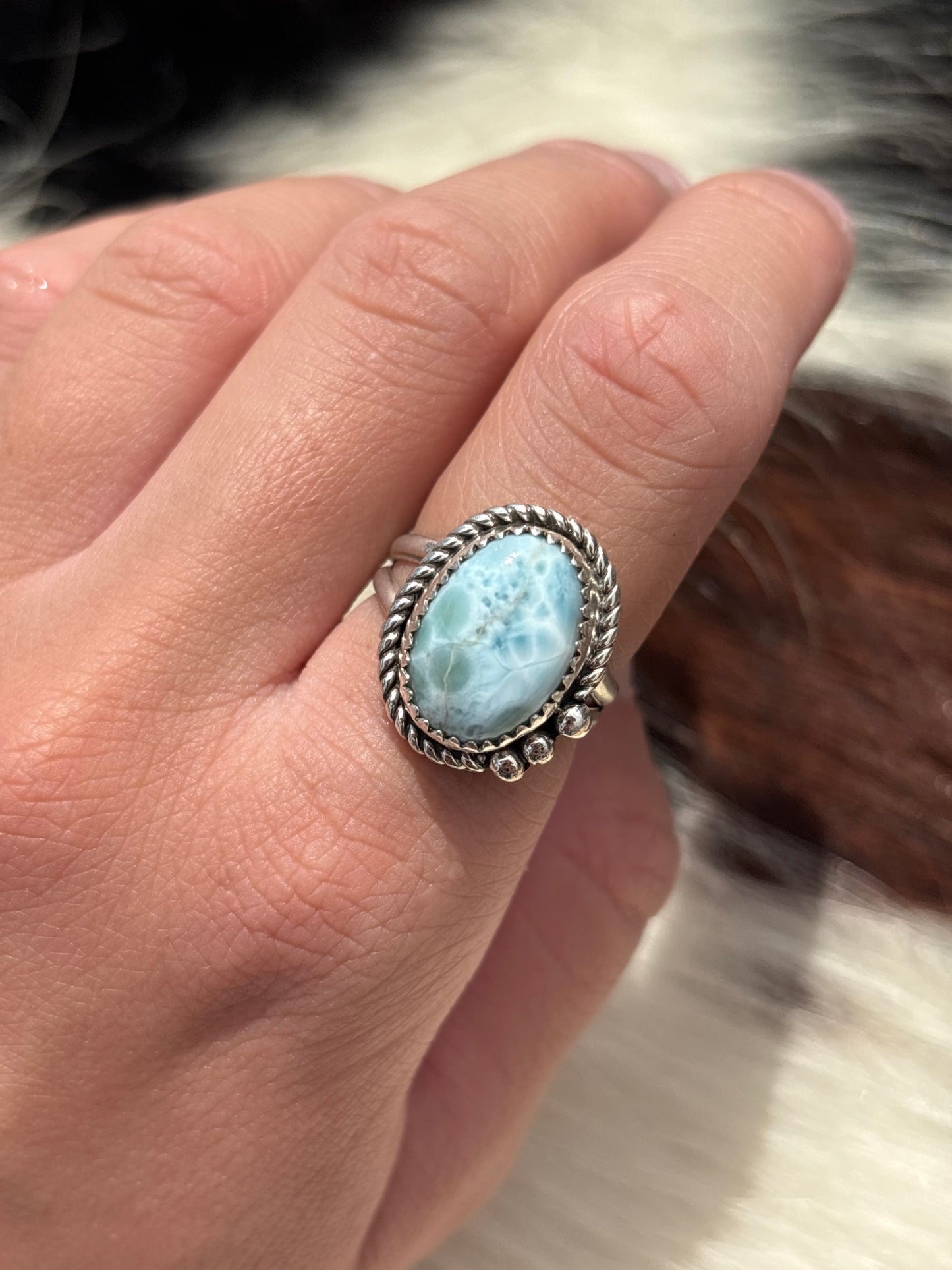 Native American, Hand-Made, Larimar & Sterling Silver Ring
