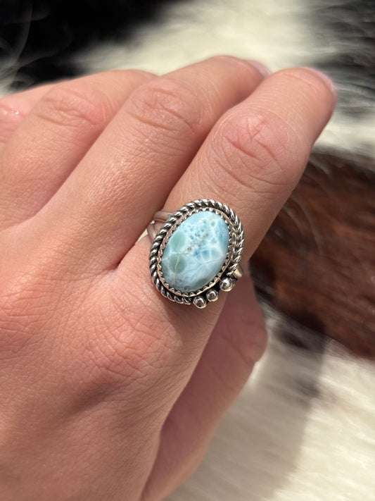 Native American, Hand-Made, Larimar & Sterling Silver Ring