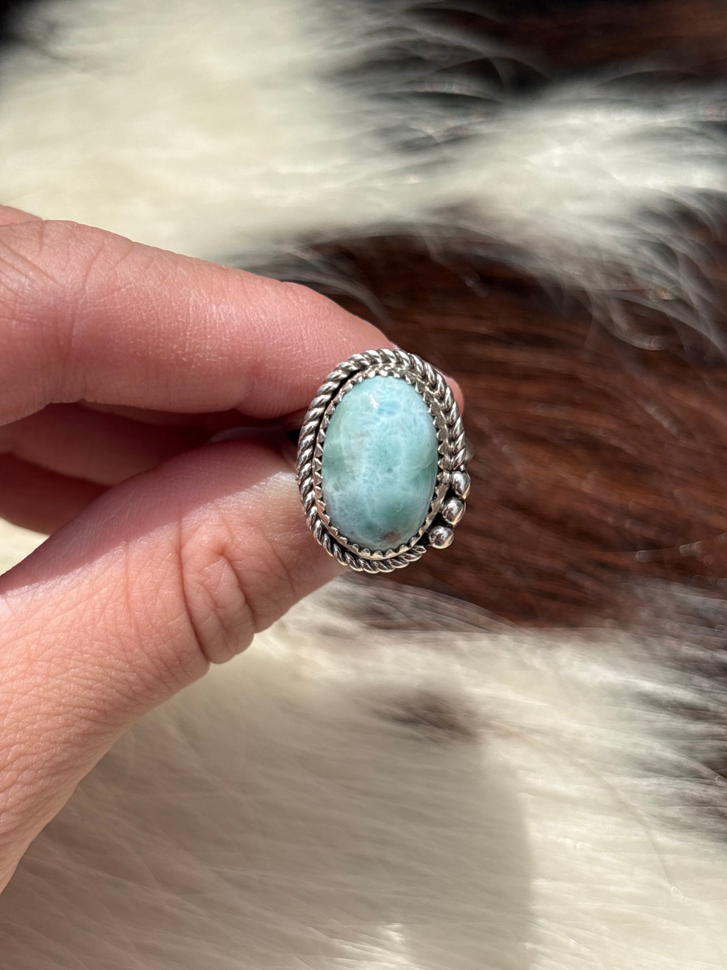 Native American, Hand-Made, Larimar & Sterling Silver Ring
