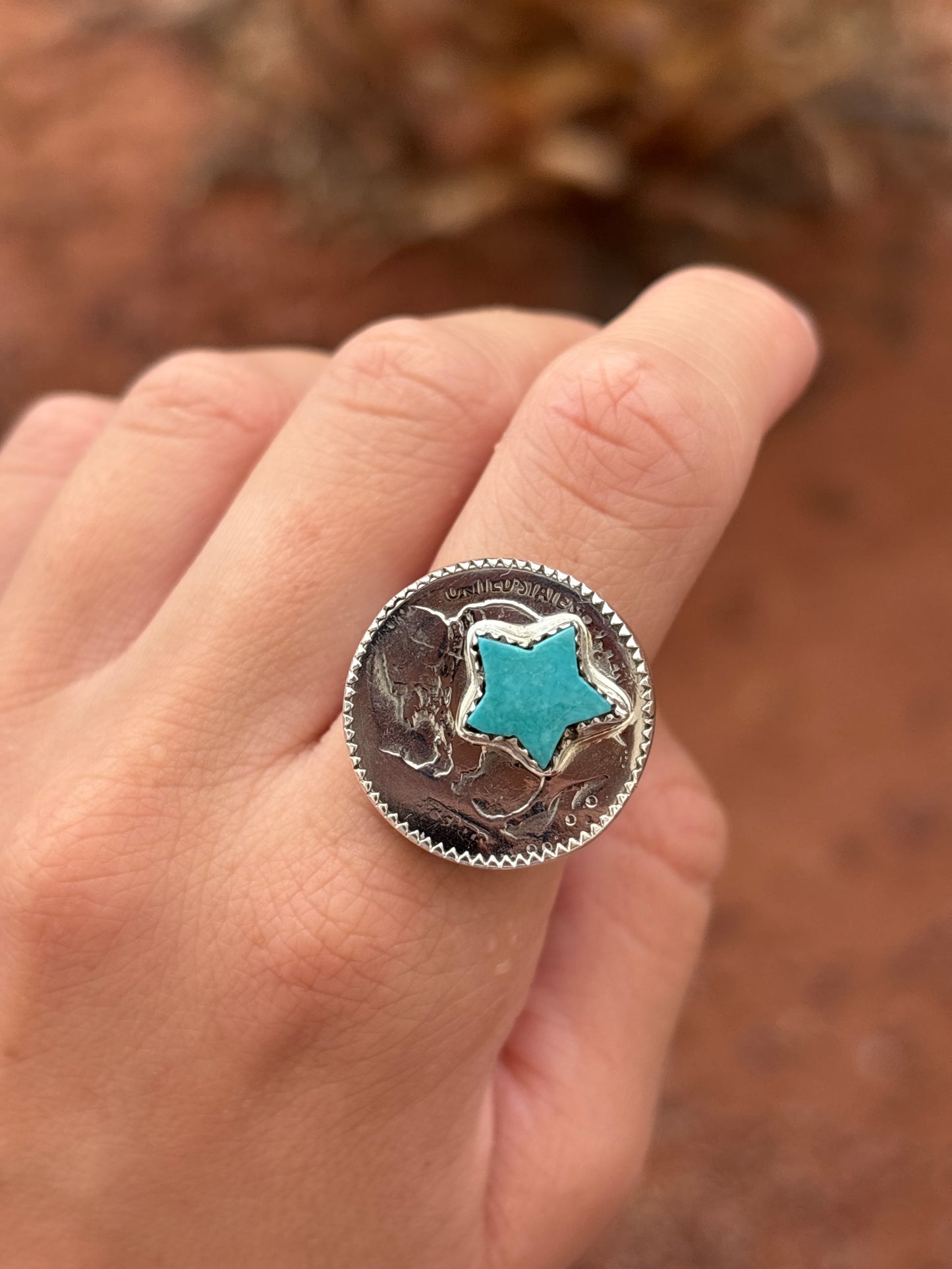 Native American, Hand-Made, Turquoise, Buffalo Nickel & Sterling Silver Ring