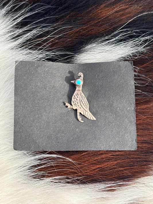 Vintage Native American, Hand-Made, Turquoise & Sterling Silver Brooch