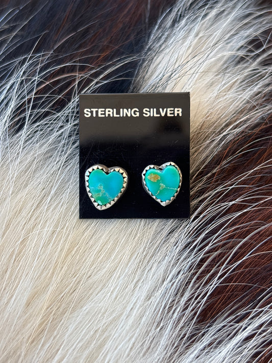 Native Made, Turquoise & Sterling Silver Heart Earrings