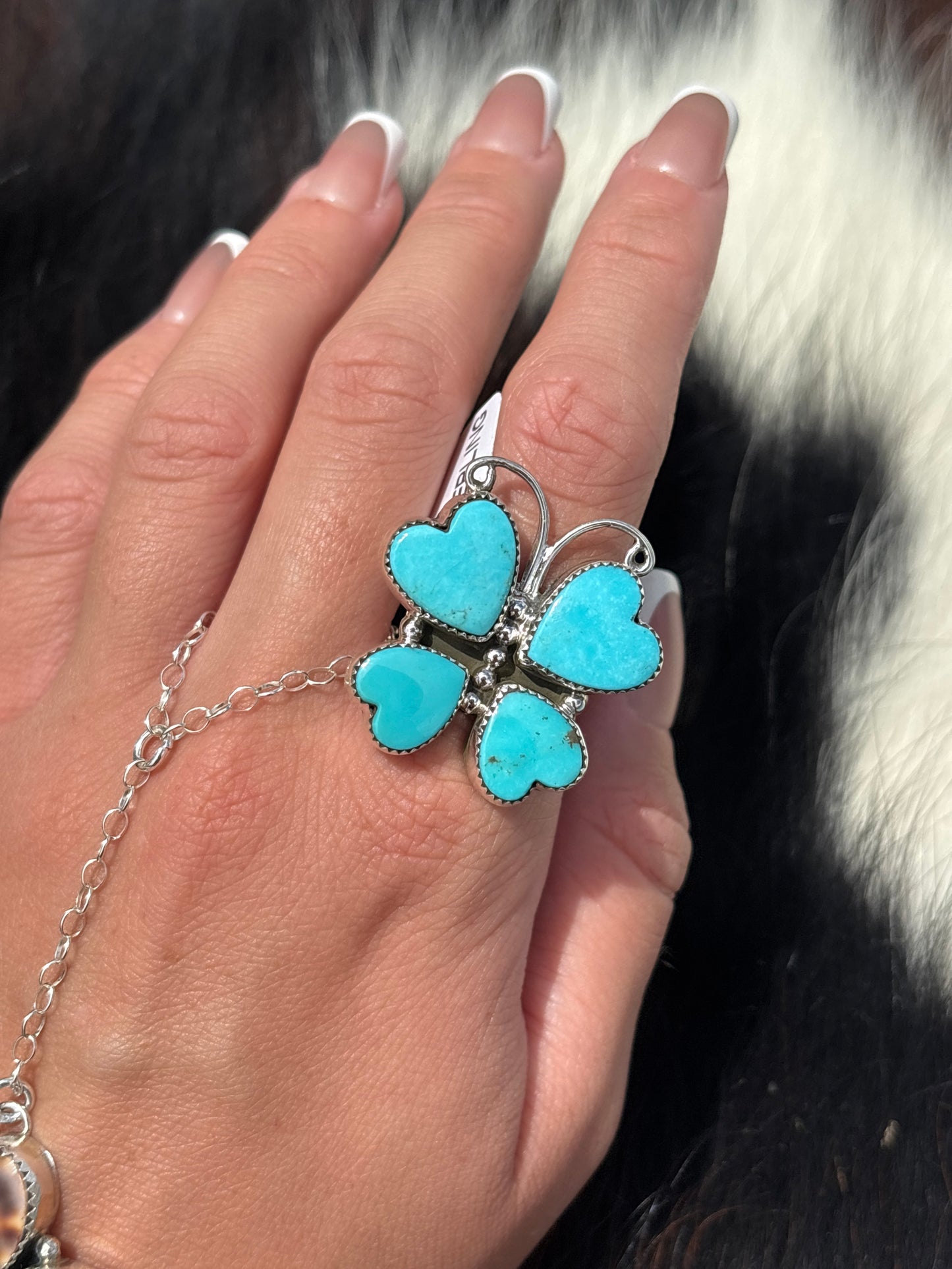 Native American, Hand-Made, Turquoise & Sterling Silver Butterfly Ring