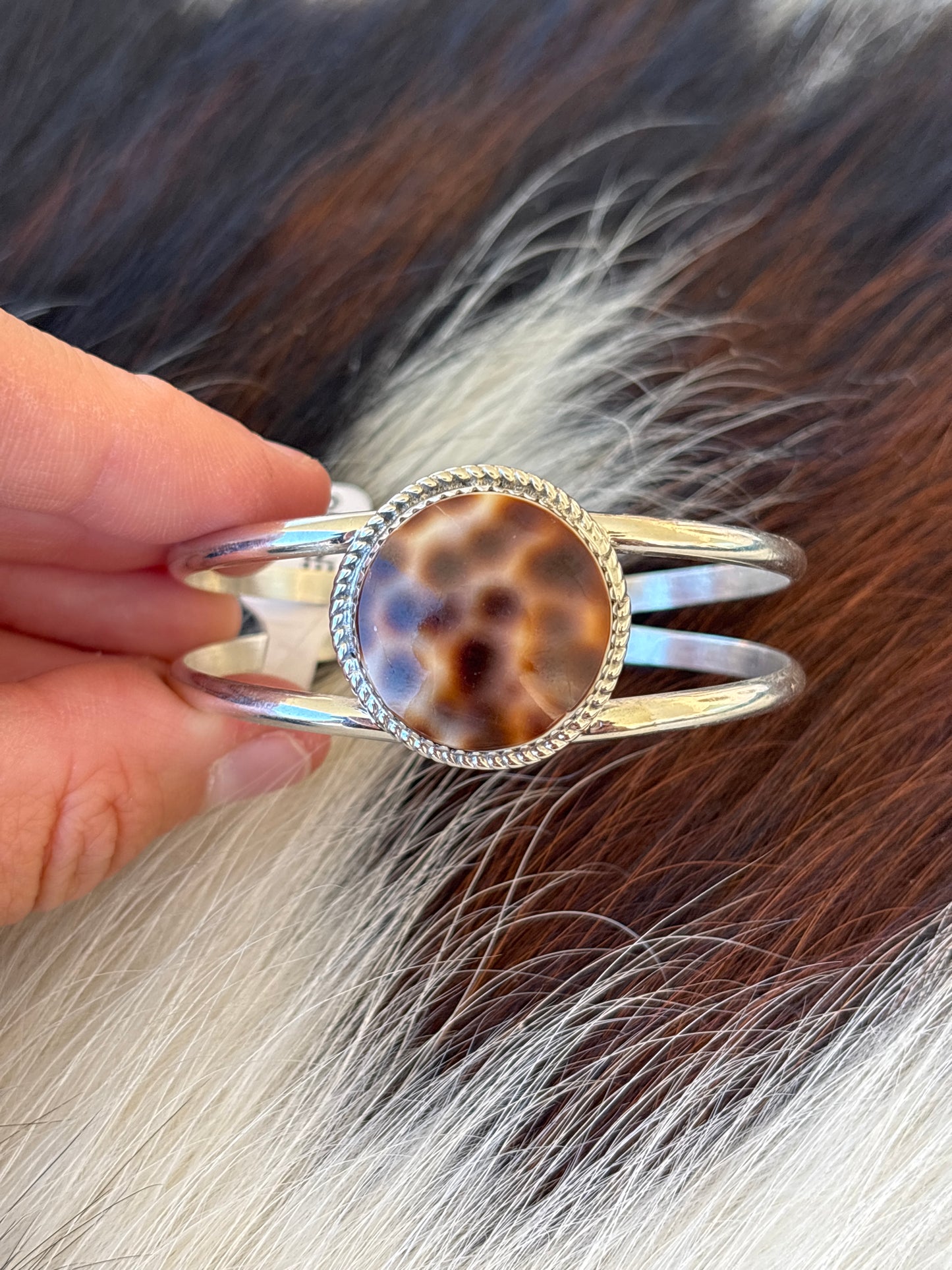 Native American, Handmade, Cowrie & Sterling Silver Cuff
