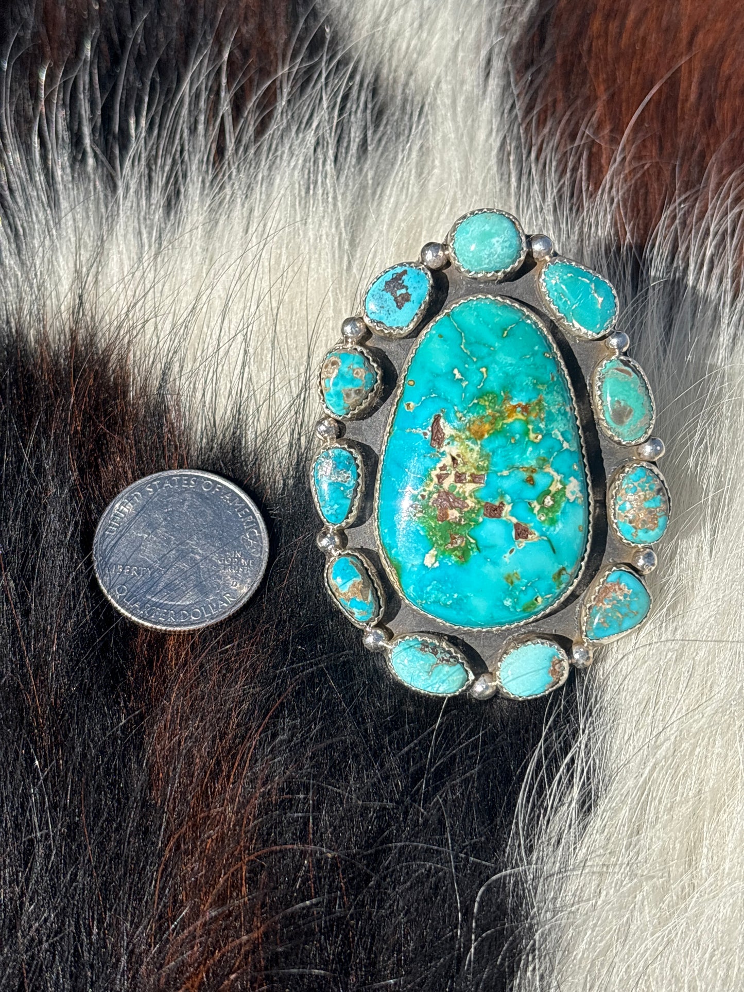 Native American, Hand-Made, Sonoran Gold Turquoise & Sterling Silver Ring
