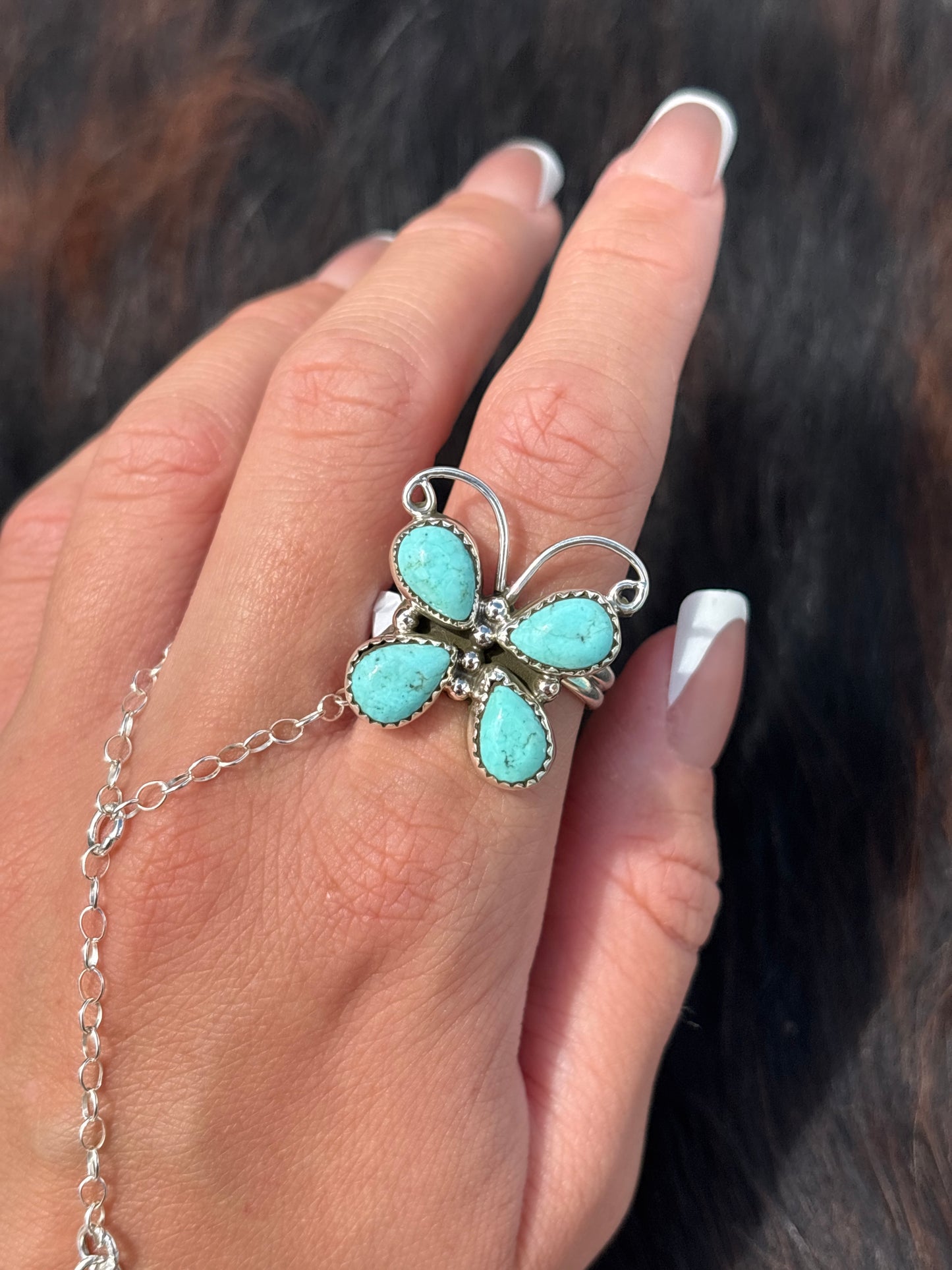 Native American, Hand-Made, Turquoise & Sterling Silver Butterfly Ring
