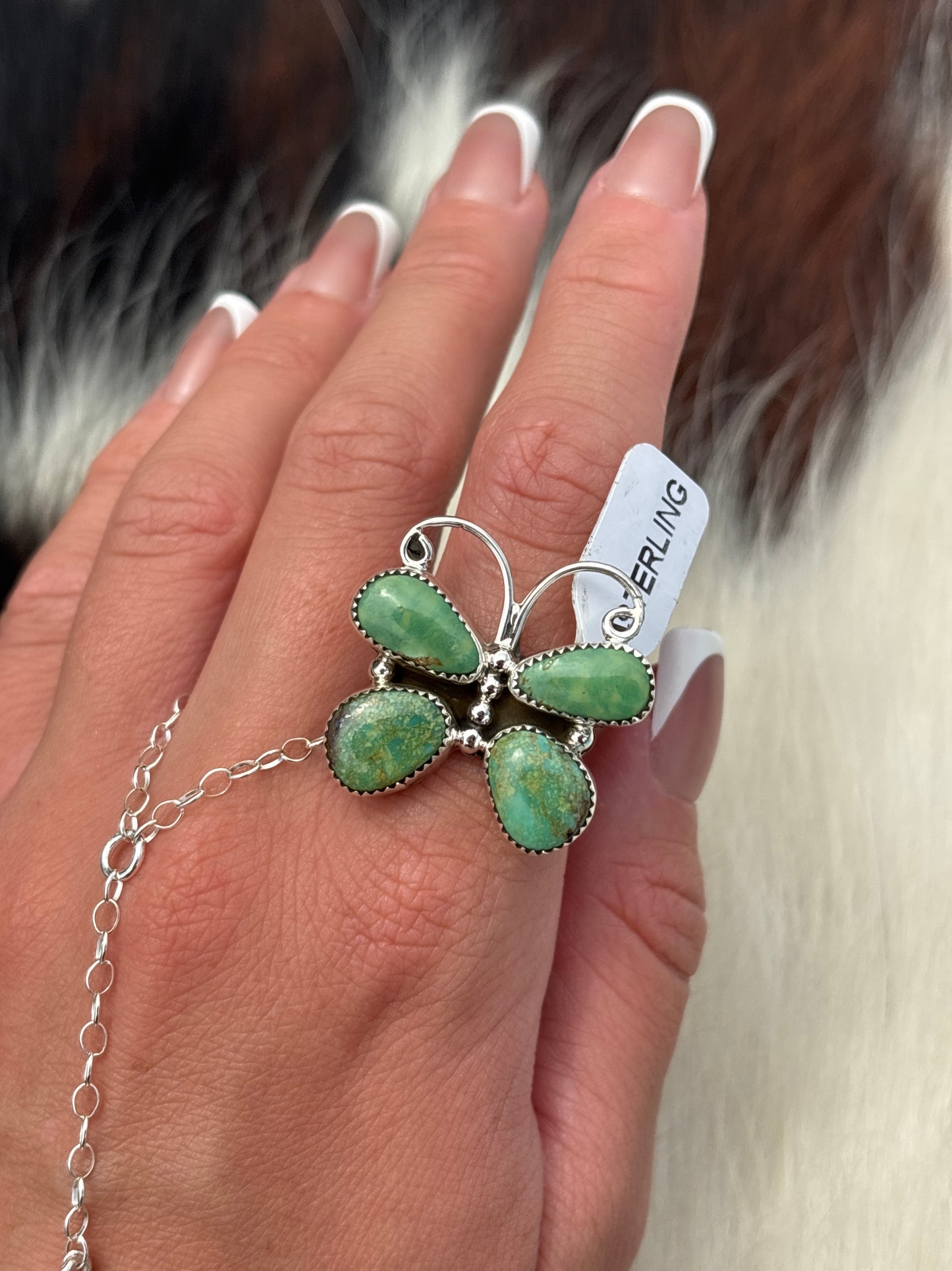 Native American, Hand-Made, Turquoise & Sterling Silver Butterfly Ring