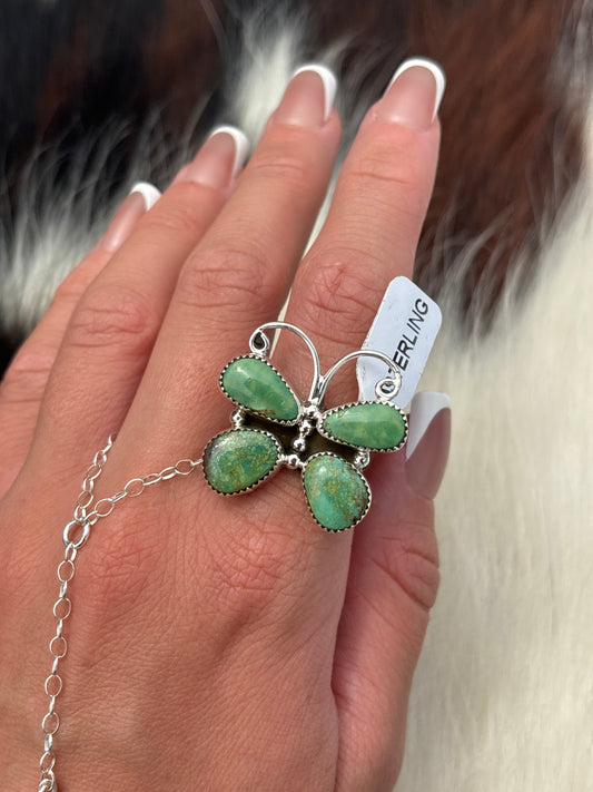 Native American, Hand-Made, Turquoise & Sterling Silver Butterfly Ring
