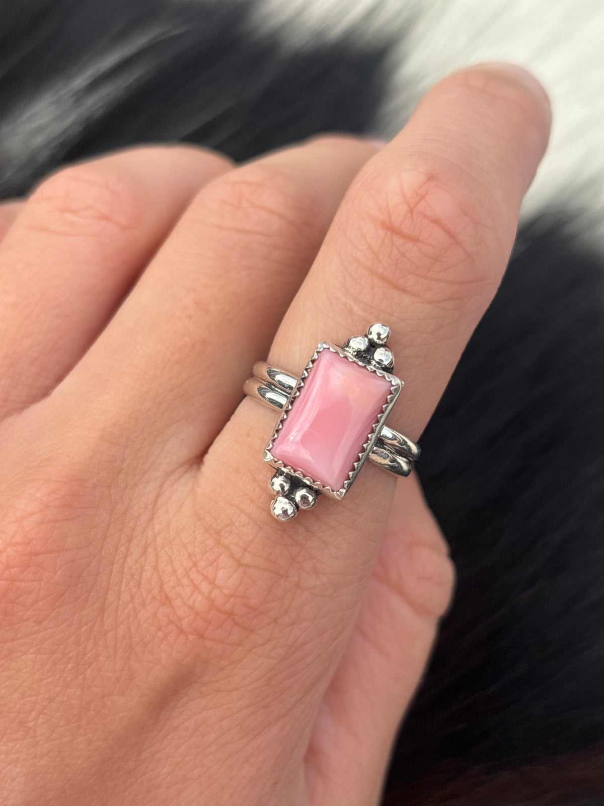 Native American, Hand-Made, Pink Conch & Sterling Silver Ring