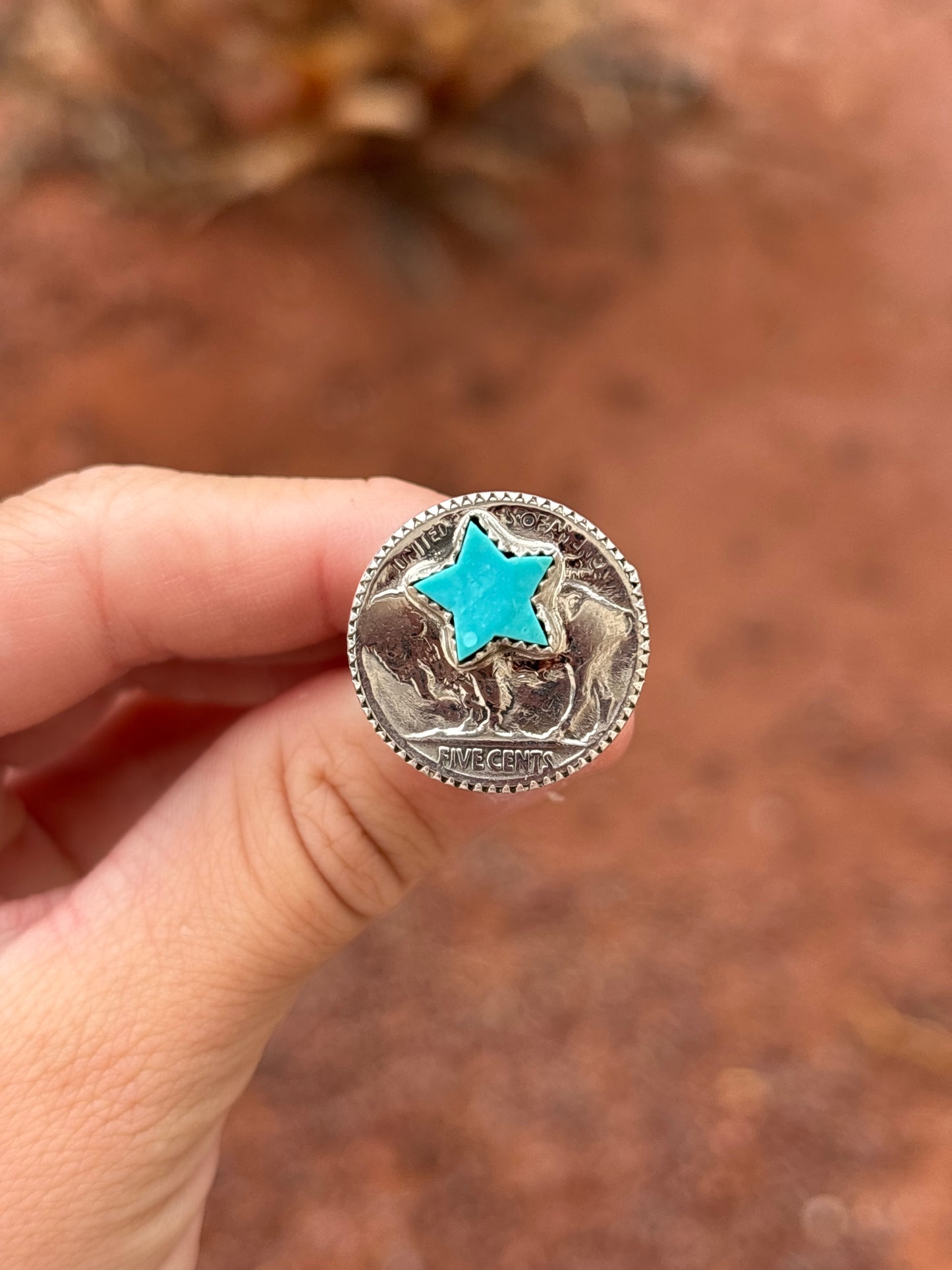 Native American, Hand-Made, Turquoise, Buffalo Nickel & Sterling Silver Ring