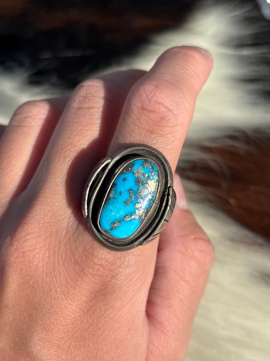 Mens Vintage Native American, Hand-Made, Turquoise & Sterling Silver Ring