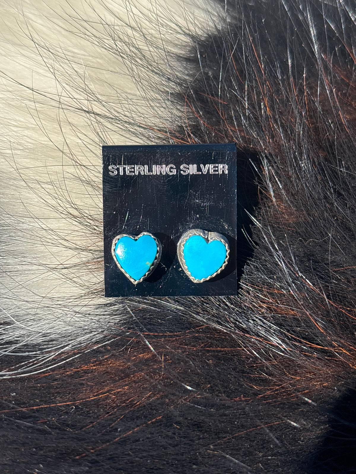 Native Made, Turquoise & Sterling Silver Heart Earrings
