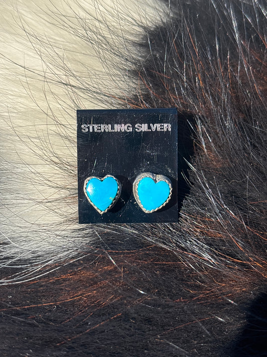 Native Made, Turquoise & Sterling Silver Heart Earrings
