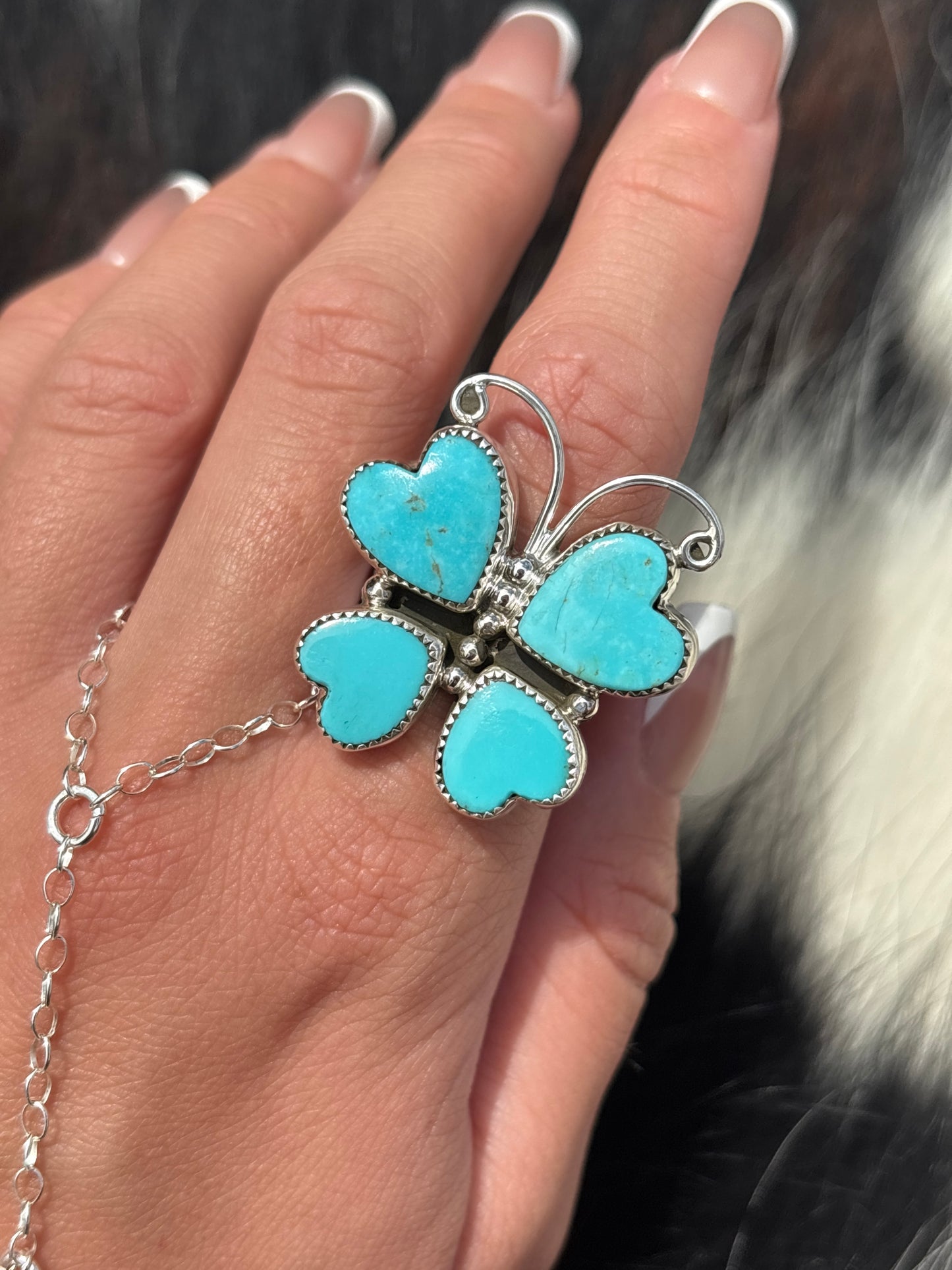 Native American, Hand-Made, Turquoise & Sterling Silver Butterfly Ring