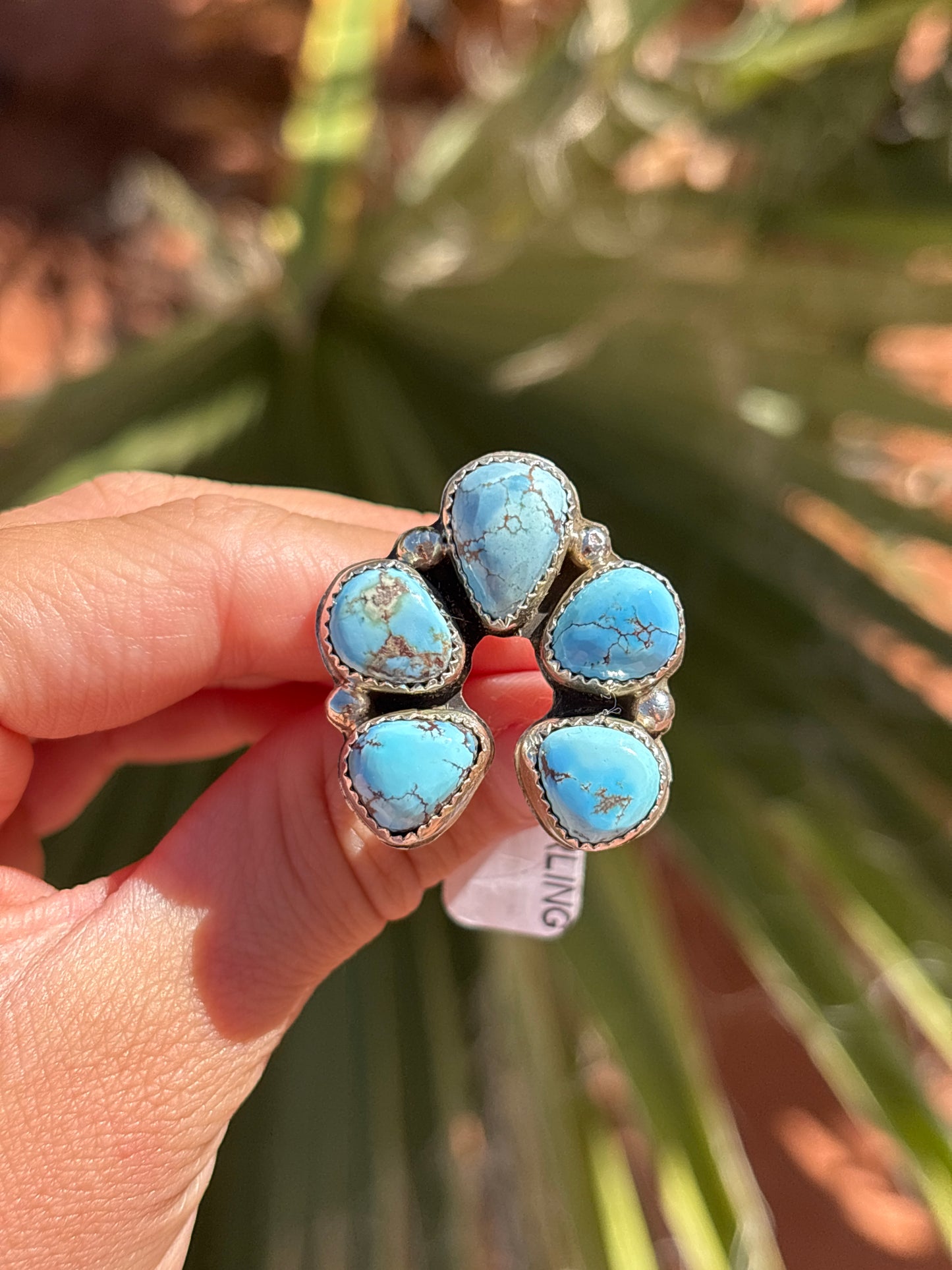 Native American, Hand-Made, GH Turquoise & Sterling Silver Naja Ring