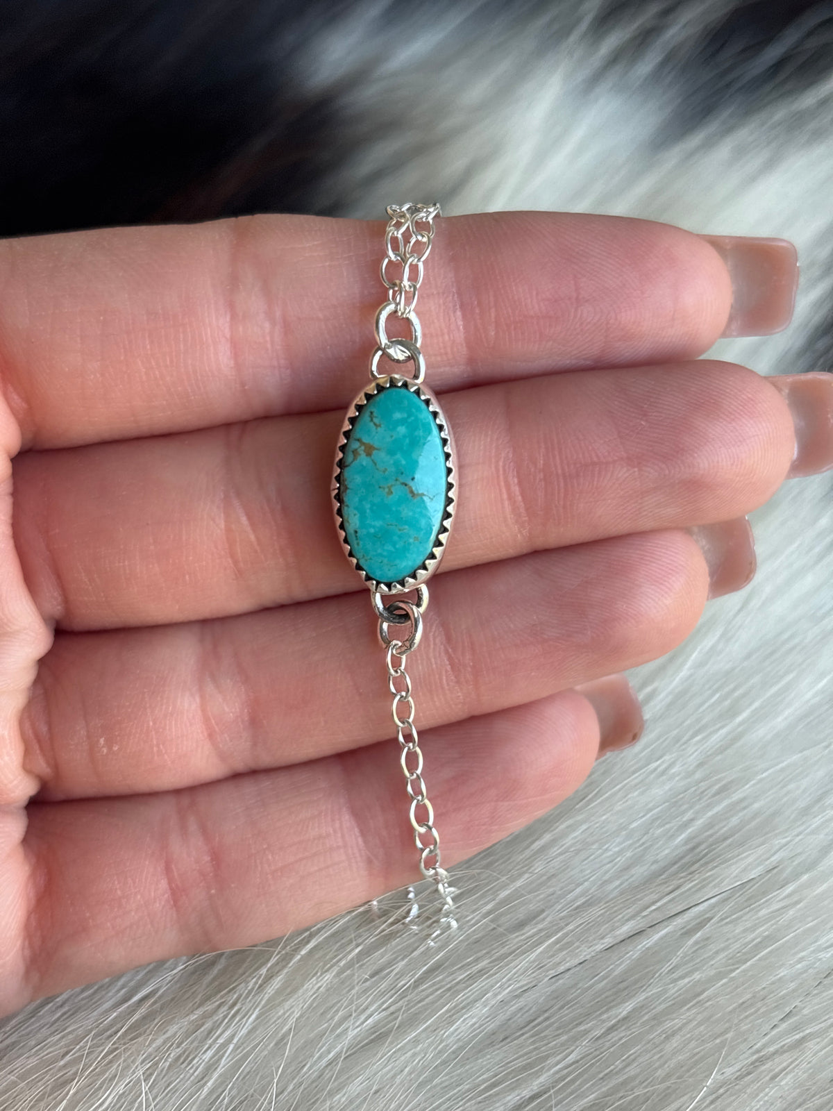 Native American, Handmade, Turquoise & Sterling Silver Hand Chain #4