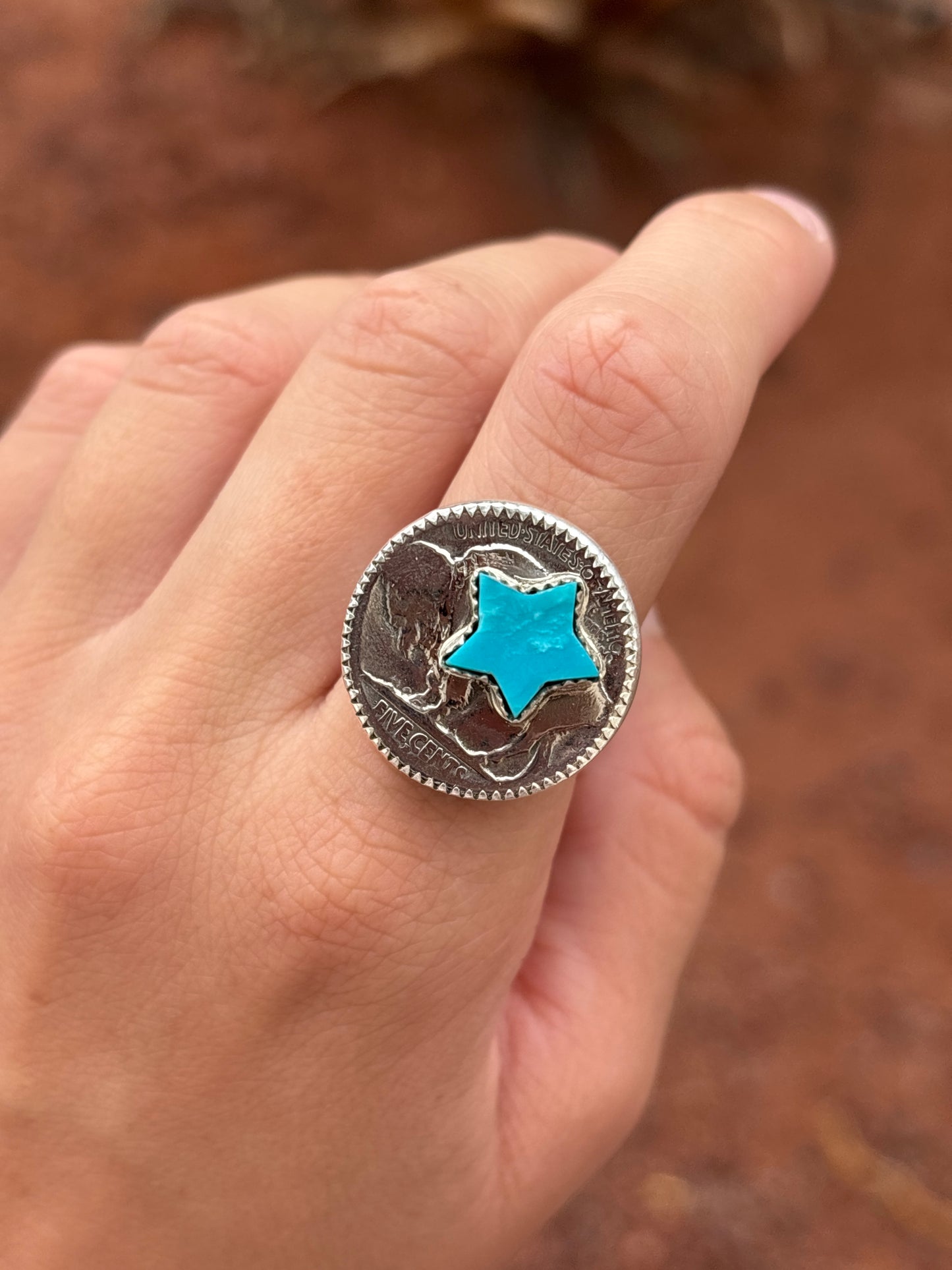 Native American, Hand-Made, Turquoise, Buffalo Nickel & Sterling Silver Ring