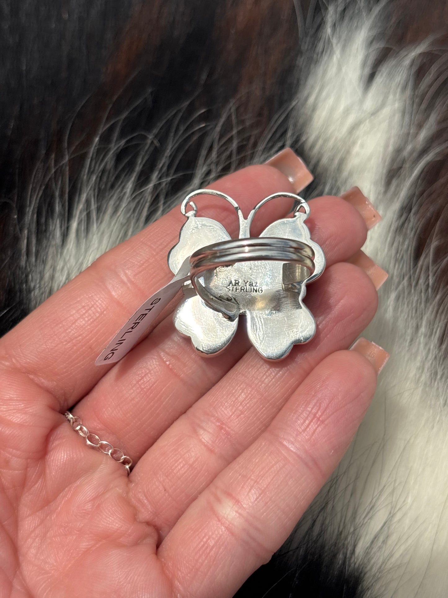 Native American, Hand-Made, Turquoise & Sterling Silver Butterfly Ring