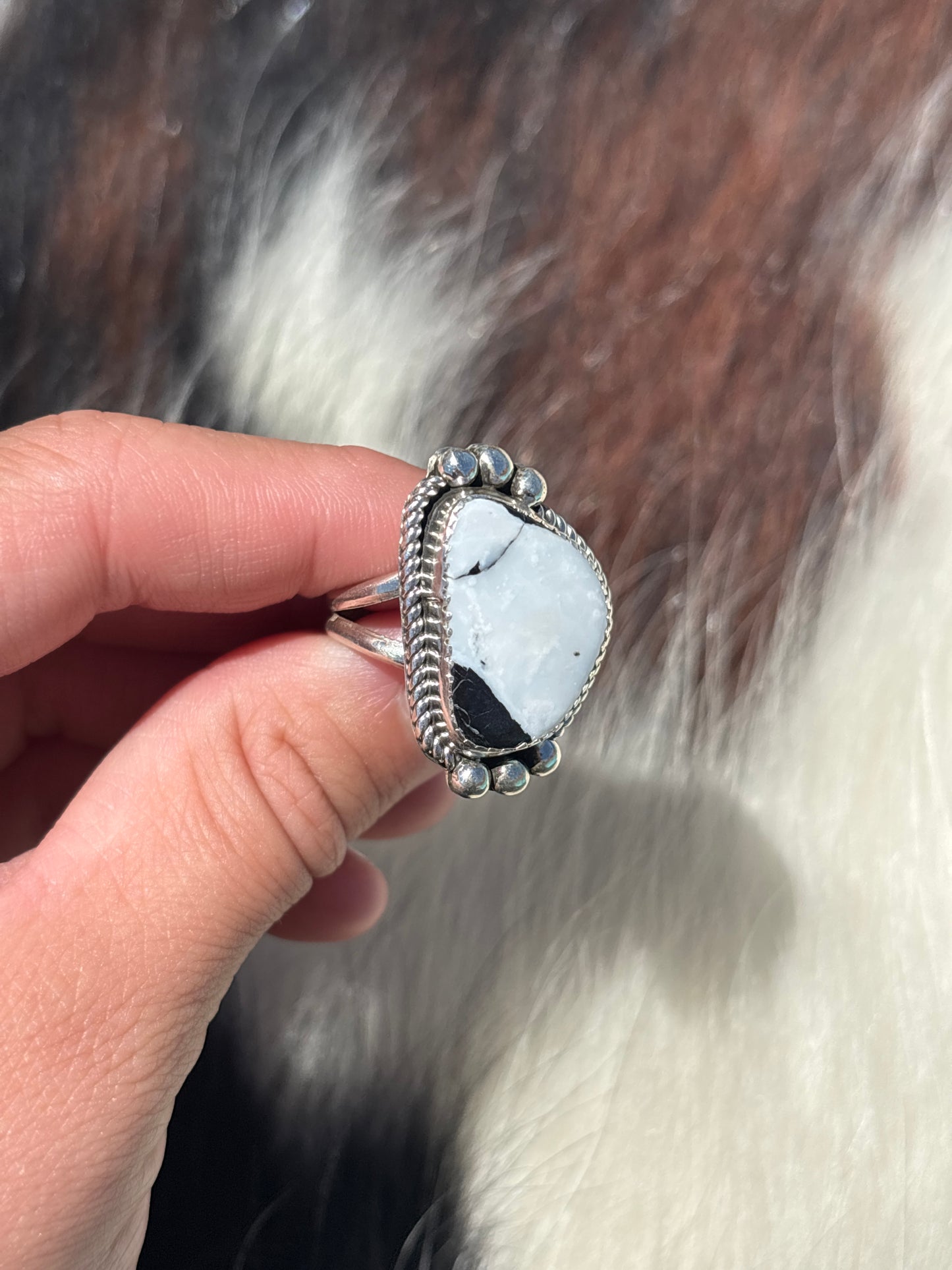 Native American, Hand-Made, White Buffalo & Sterling Silver Ring