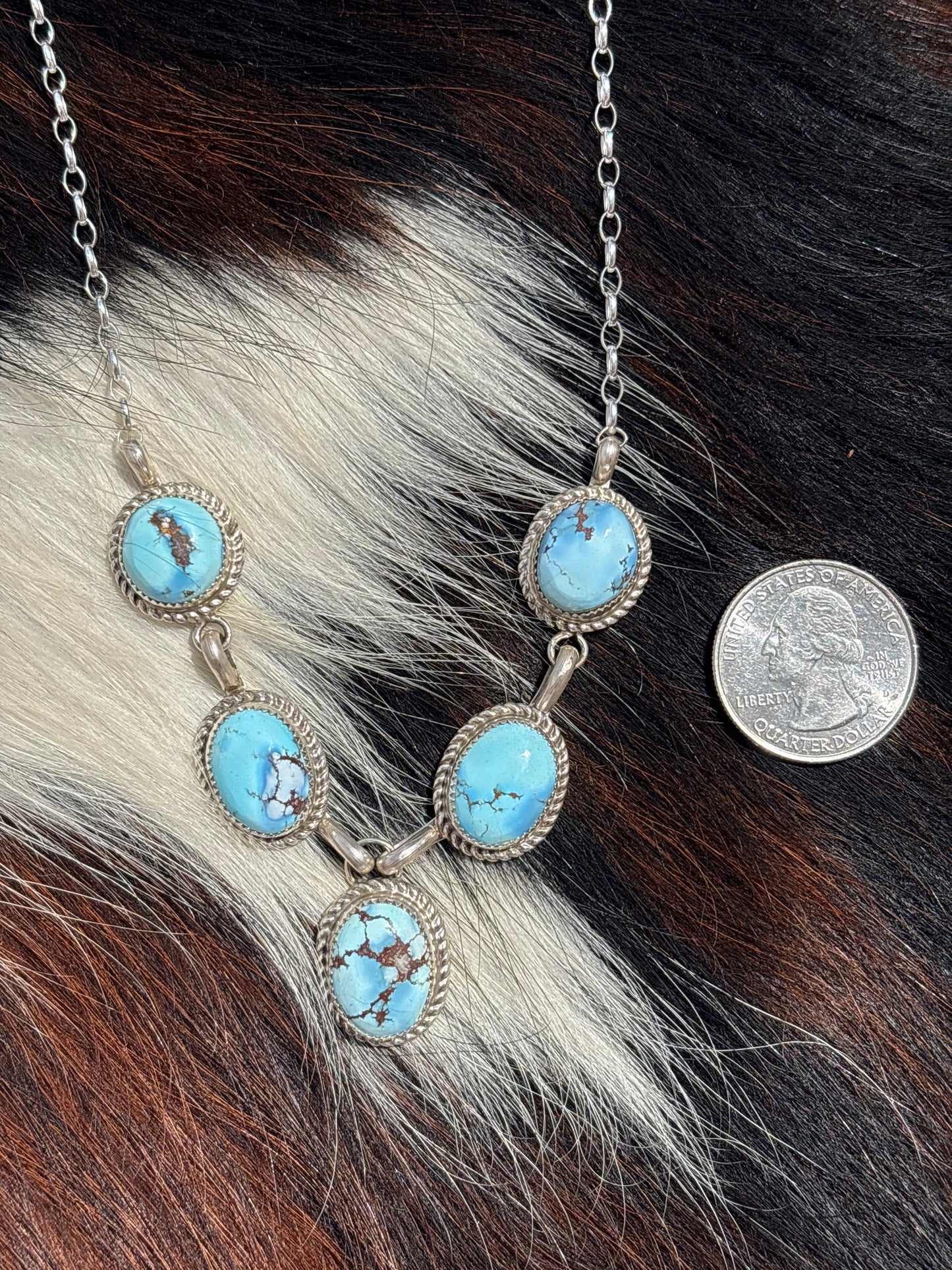 Native American, Hand-Made, Golden Hills Turquoise & Sterling Silver Lariat Necklace