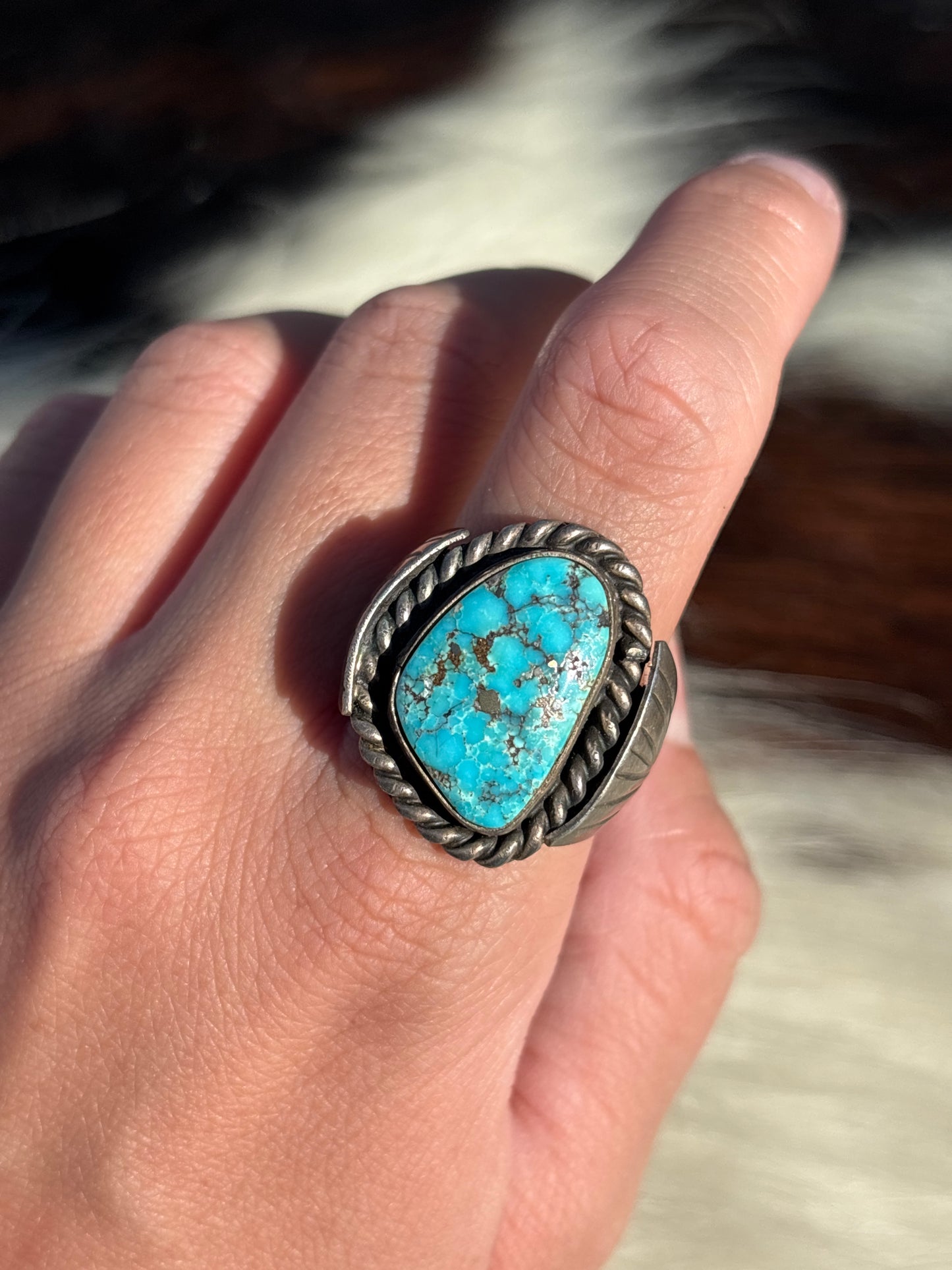 Mens Vintage Native American, Hand-Made, Turquoise & Sterling Silver Ring