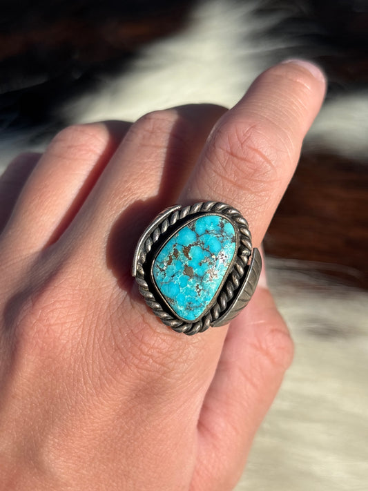 Mens Vintage Native American, Hand-Made, Turquoise & Sterling Silver Ring