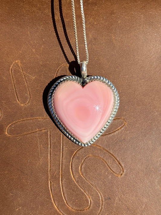 Native American, Hand-Made, Pink Conch & Sterling Silver Heart Necklace