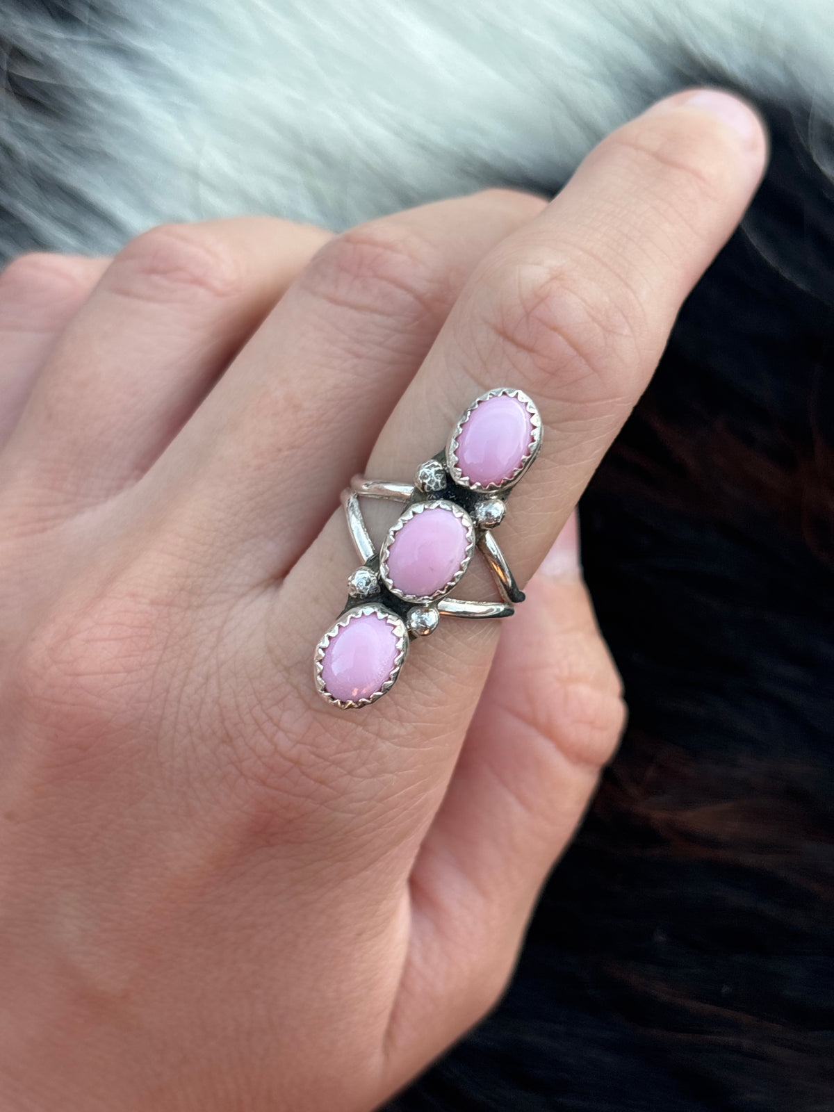 Native American, Hand-Made, Pink Conch & Sterling Silver Ring