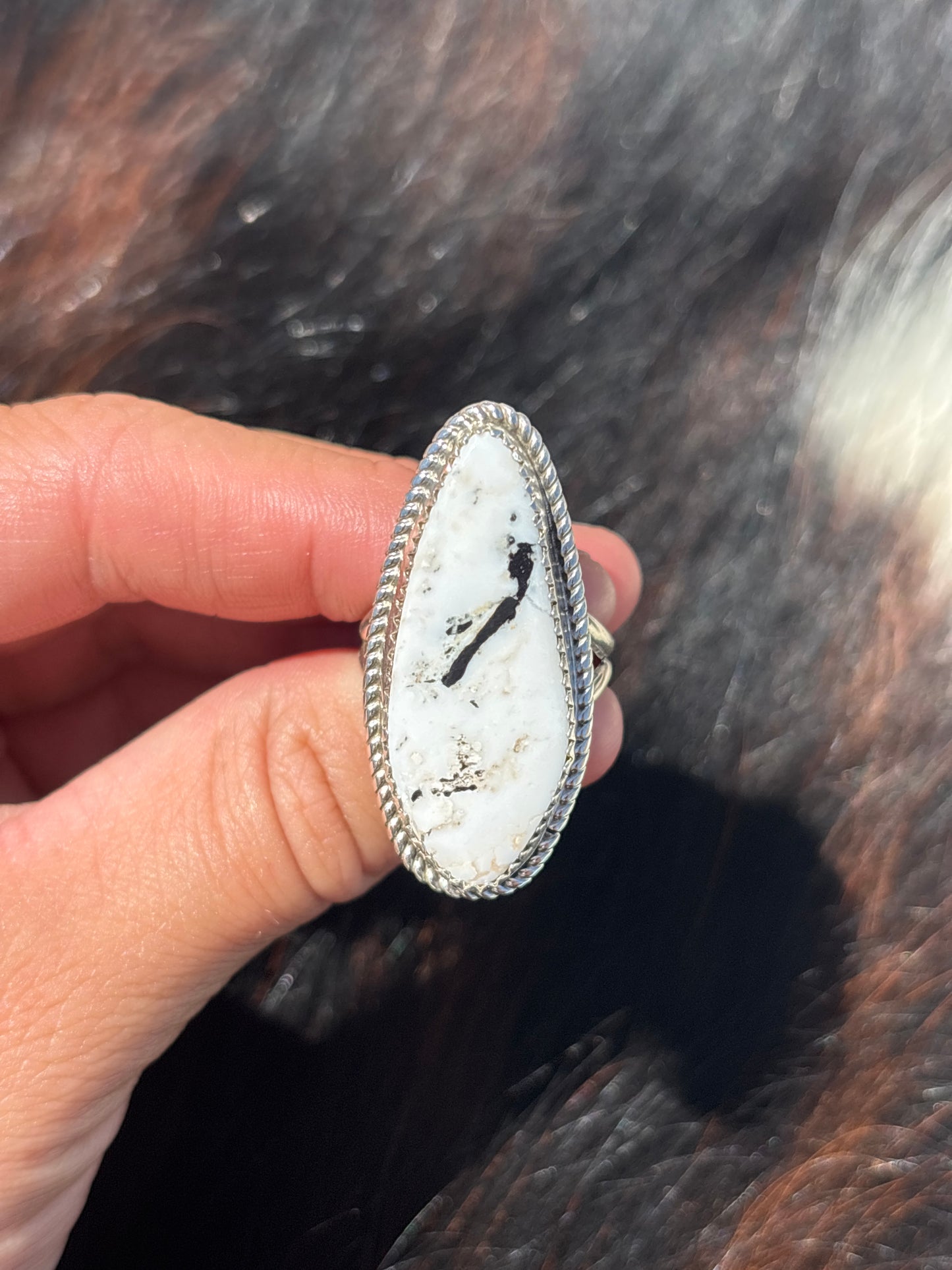 Native American, Hand-Made, White Buffalo & Sterling Silver Ring