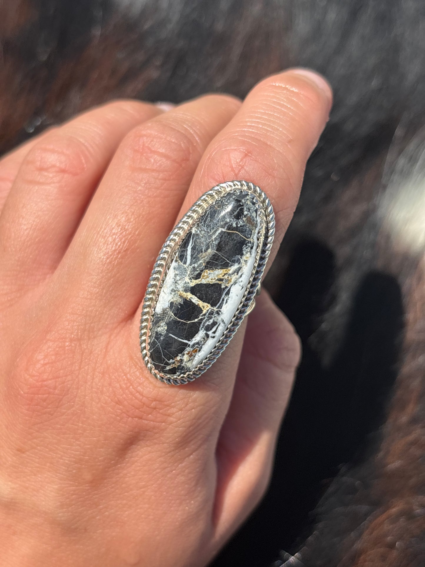 Native American, Hand-Made, White Buffalo & Sterling Silver Ring