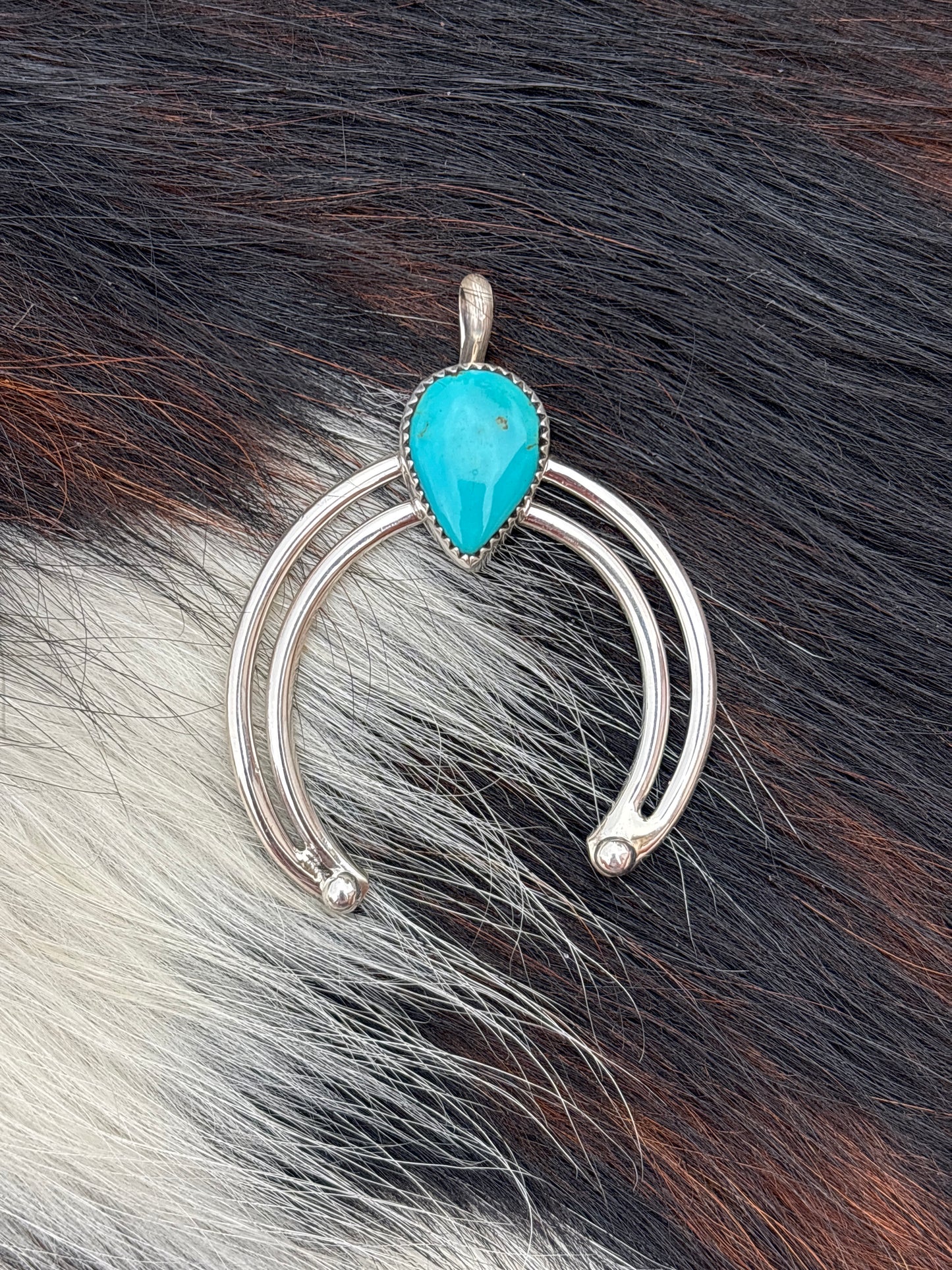 Native American, Hand-Made, Turquoise & Sterling Silver Naja Pendant